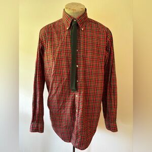 Vintage Brooks Brothers Red/Green Tartan Plaid Button Down Shirt. Sz 16R USA.